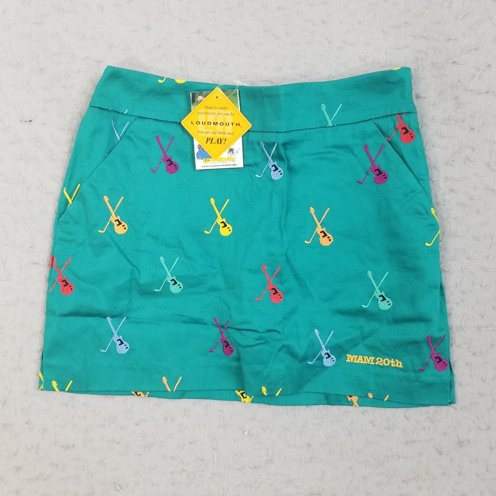 Loudmouth Skort Women 4 Green Guitar Golf MAM 20th Embroidered Mini Skirt